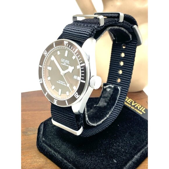 Gevril Men's Watch 48607N Yorkville Swiss Automatic Brown Dial Diver Nylon 43mm - Picture 2 of 14